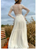 Long Sleeves Ivory French Lace Chiffon Boho Beach Wedding Dress